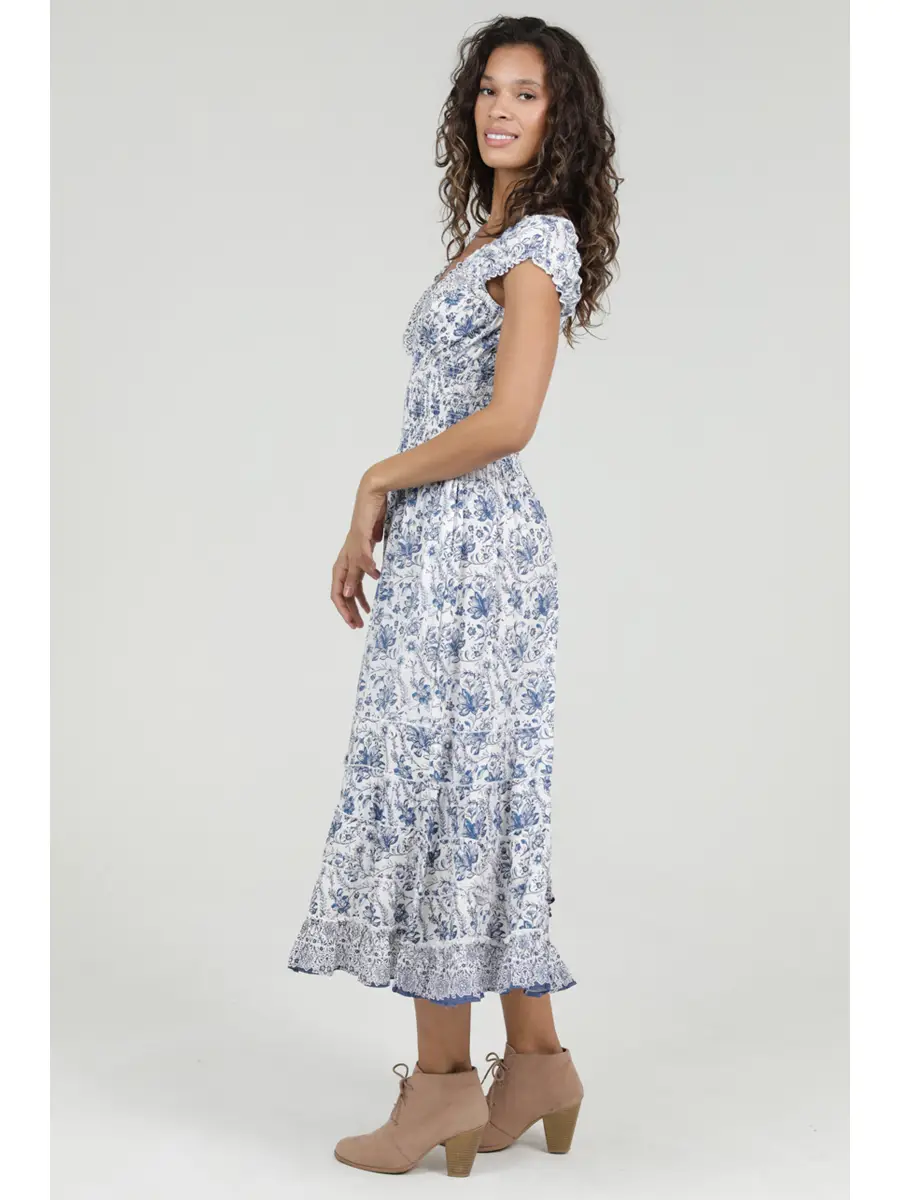 V-Neck Floral Smocked Waist Dress