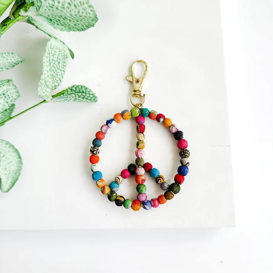 Kantha Peace Sign Keychain Bag Clip