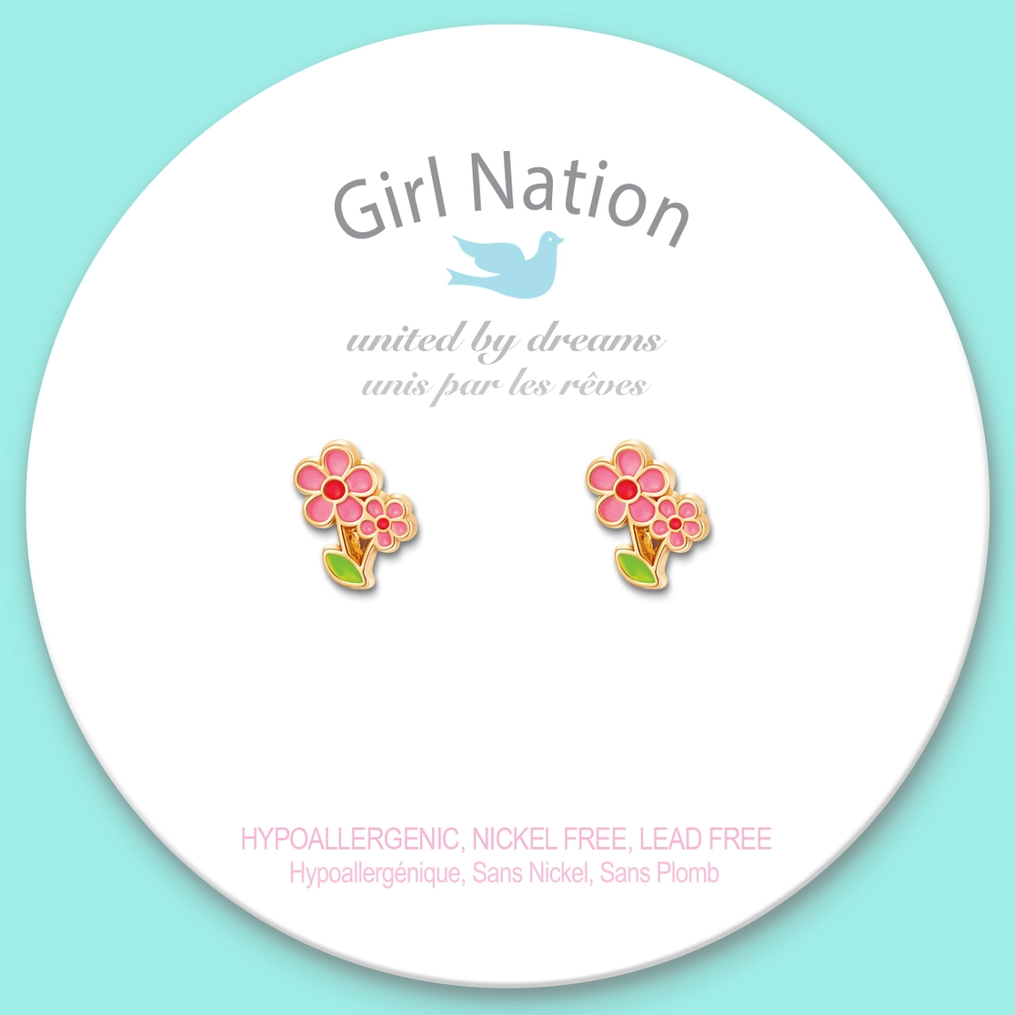 Two Pink Flower Stud Earrings