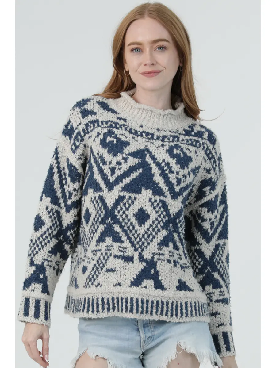 Aztec Roll Neck Pullover Sweater