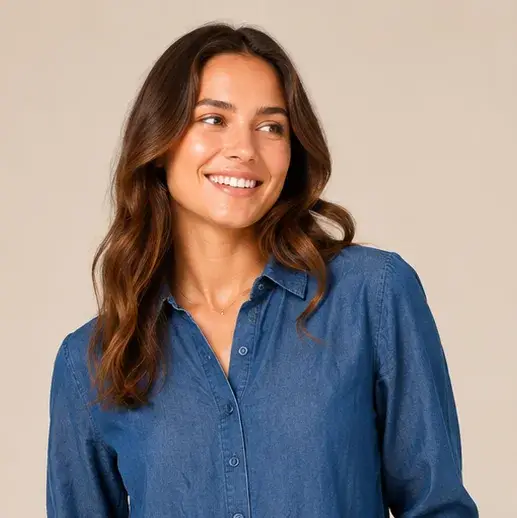 Eyelet Trim Tencel Button Down Top
