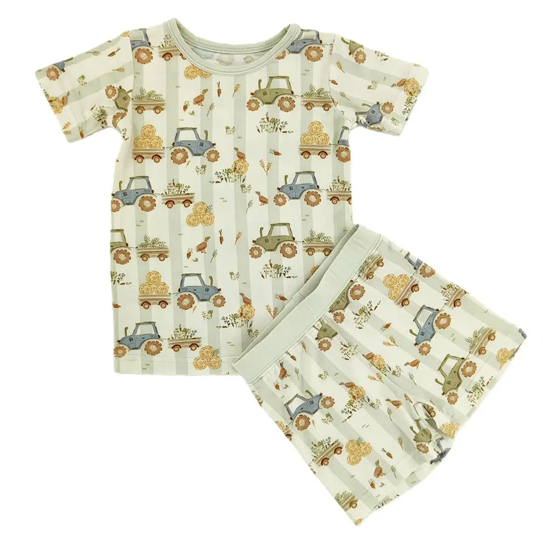 Kids Tractor Trails Bamboo Shorts Set