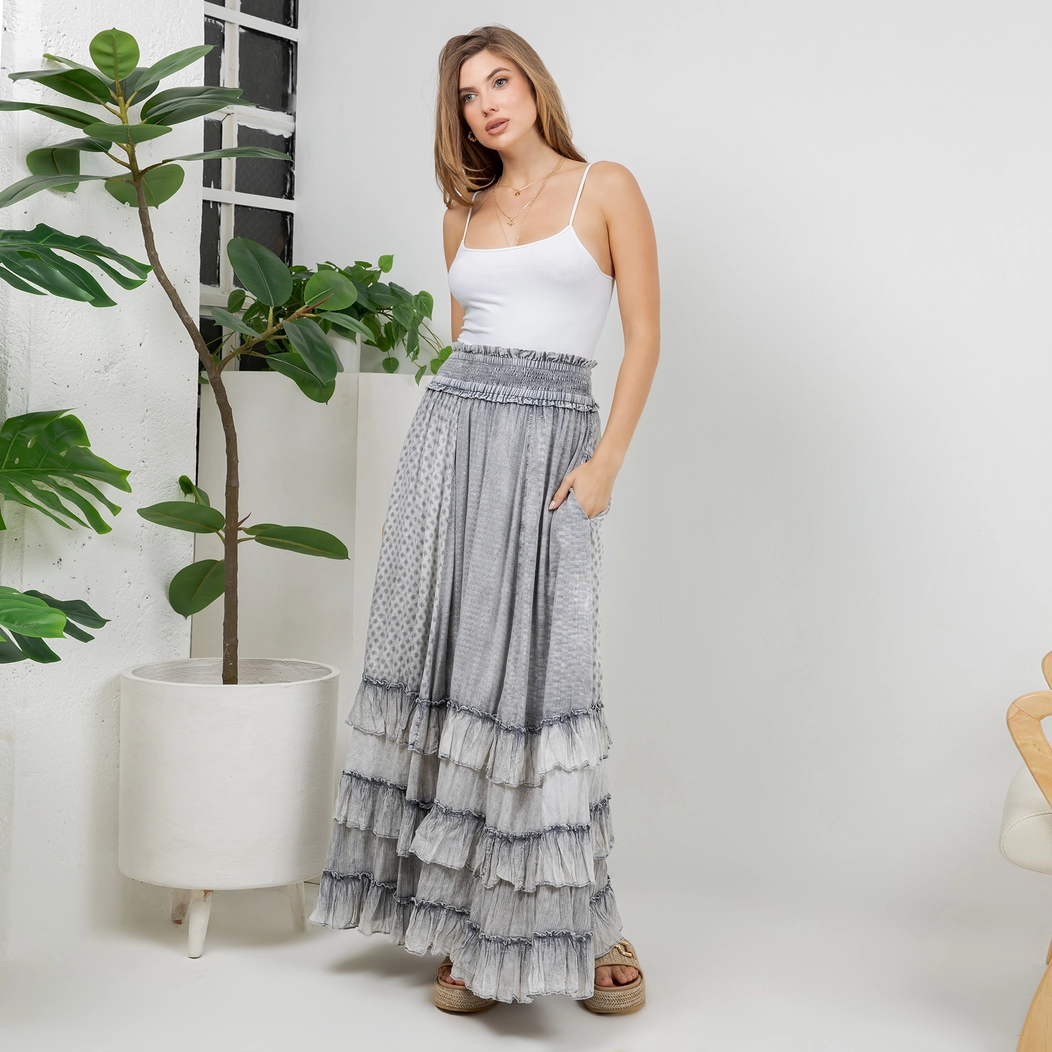 Rustic Textured Smocked Waist Skirt