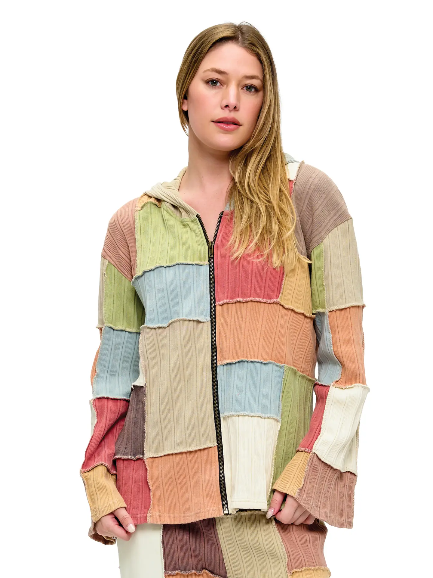 Zip Up Colorblock Patchwork Jacket