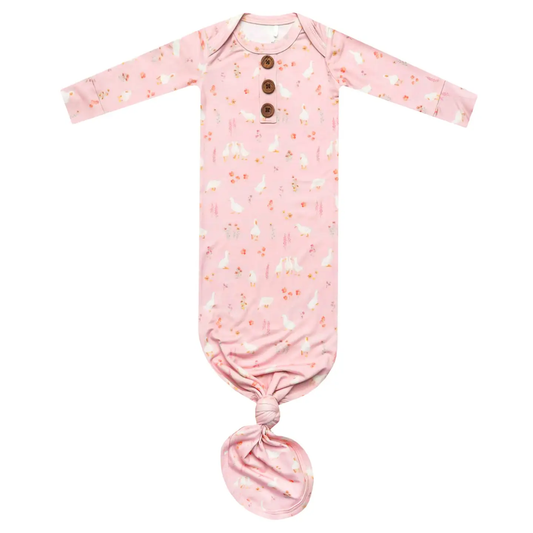 Gigi Wood Button Newborn Knotted Gown