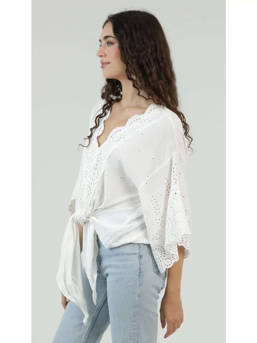 Crochet Tie V-Neck Top