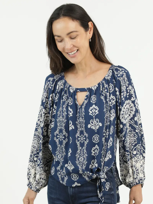 Printed Blouse w/ Side Waist Tie