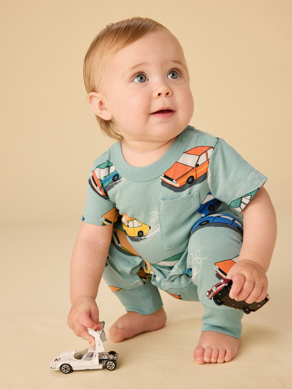 Pocket Baby Romper Vintage Cars