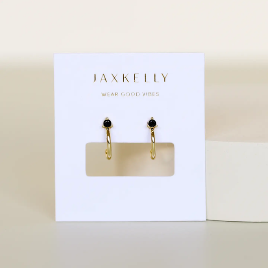 Open Mini Hoop Earrings Black CZ