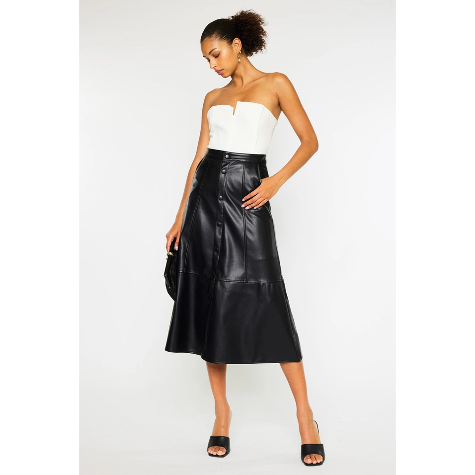 Faux Leather High Rise Midi Skirt