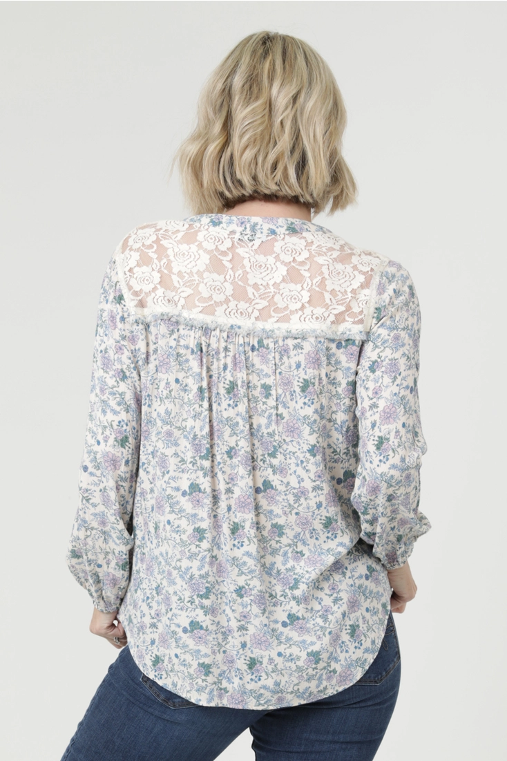 Lace Yoke Floral Blouse