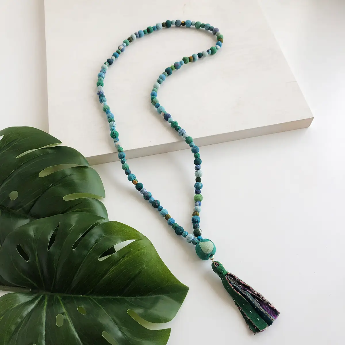 Kantha Tassel Necklace Water Lilies