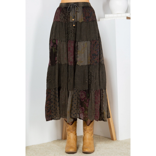 Georgette Patchwork Tiered Skirt