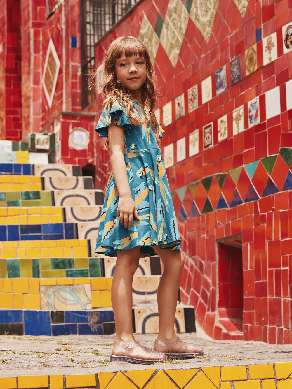 Girls Twirl Dress Blue & Yellow Macaws