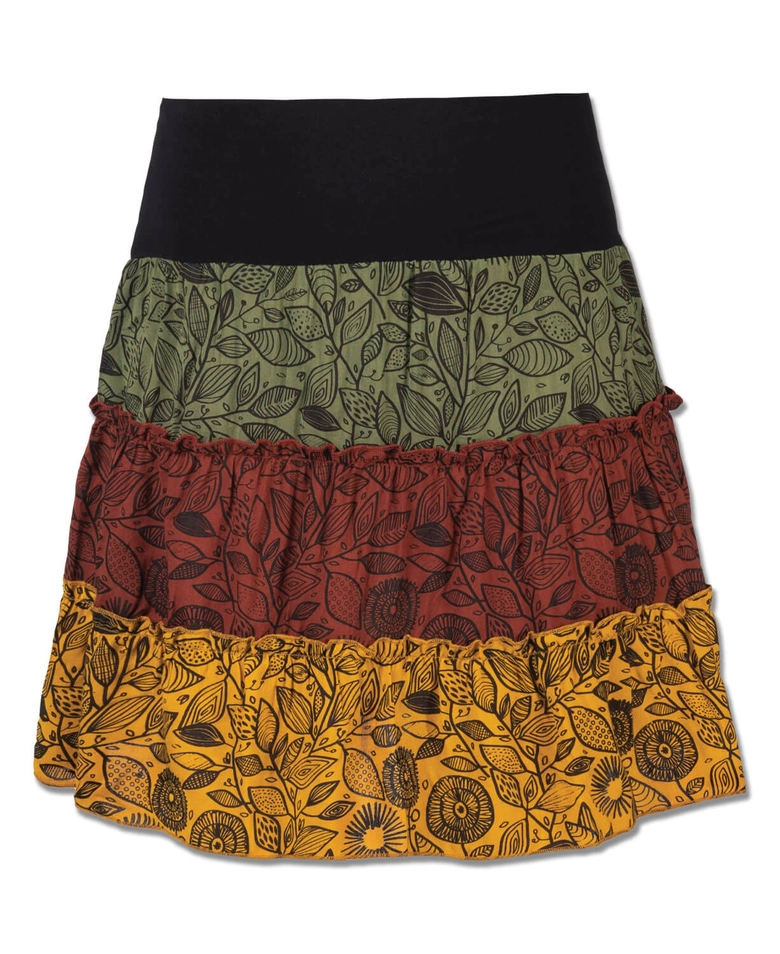 Three Tier Mini Skirt - Green/Mustard