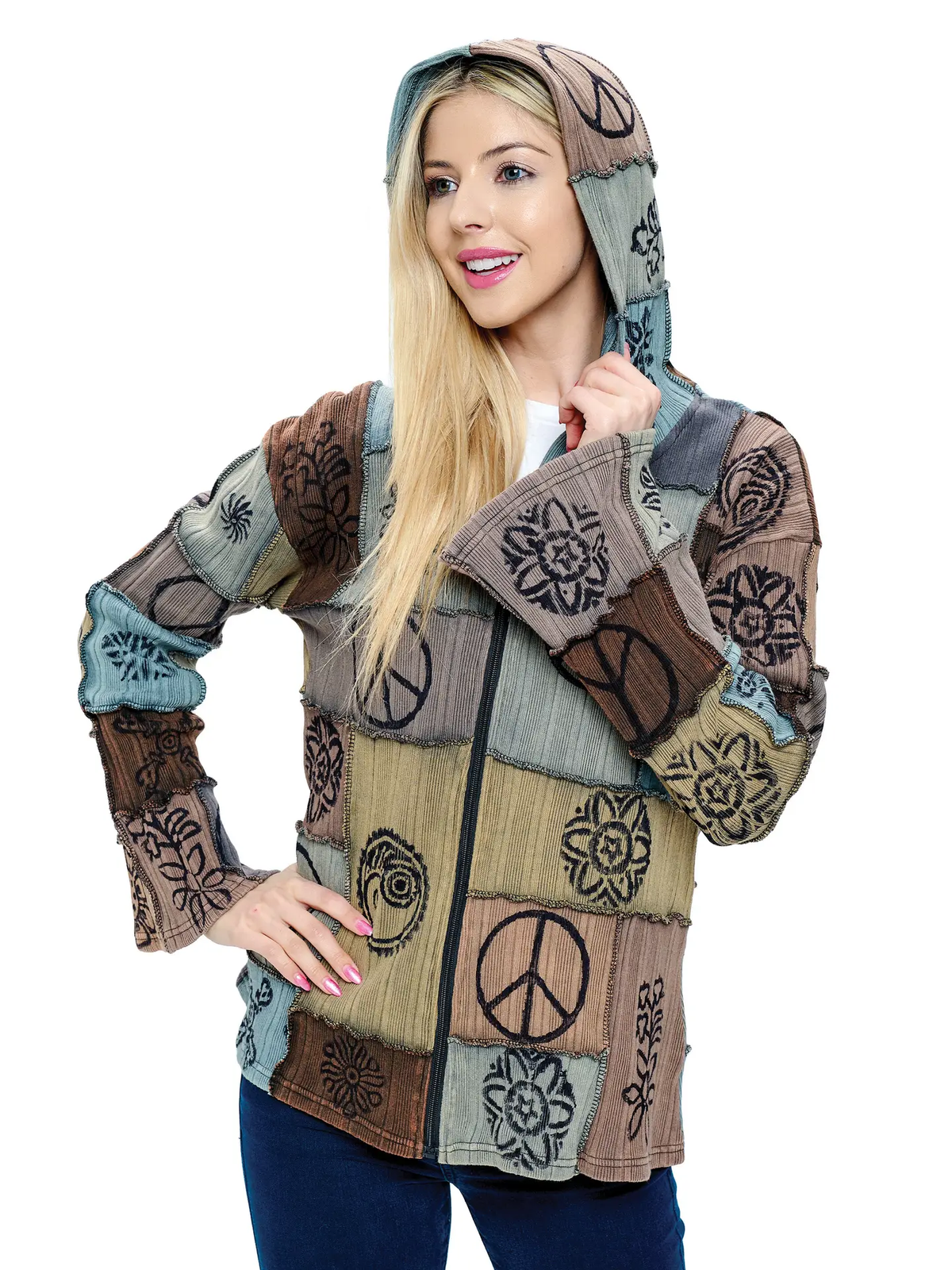 Blockprinted Patchwork Hooded Jacket
