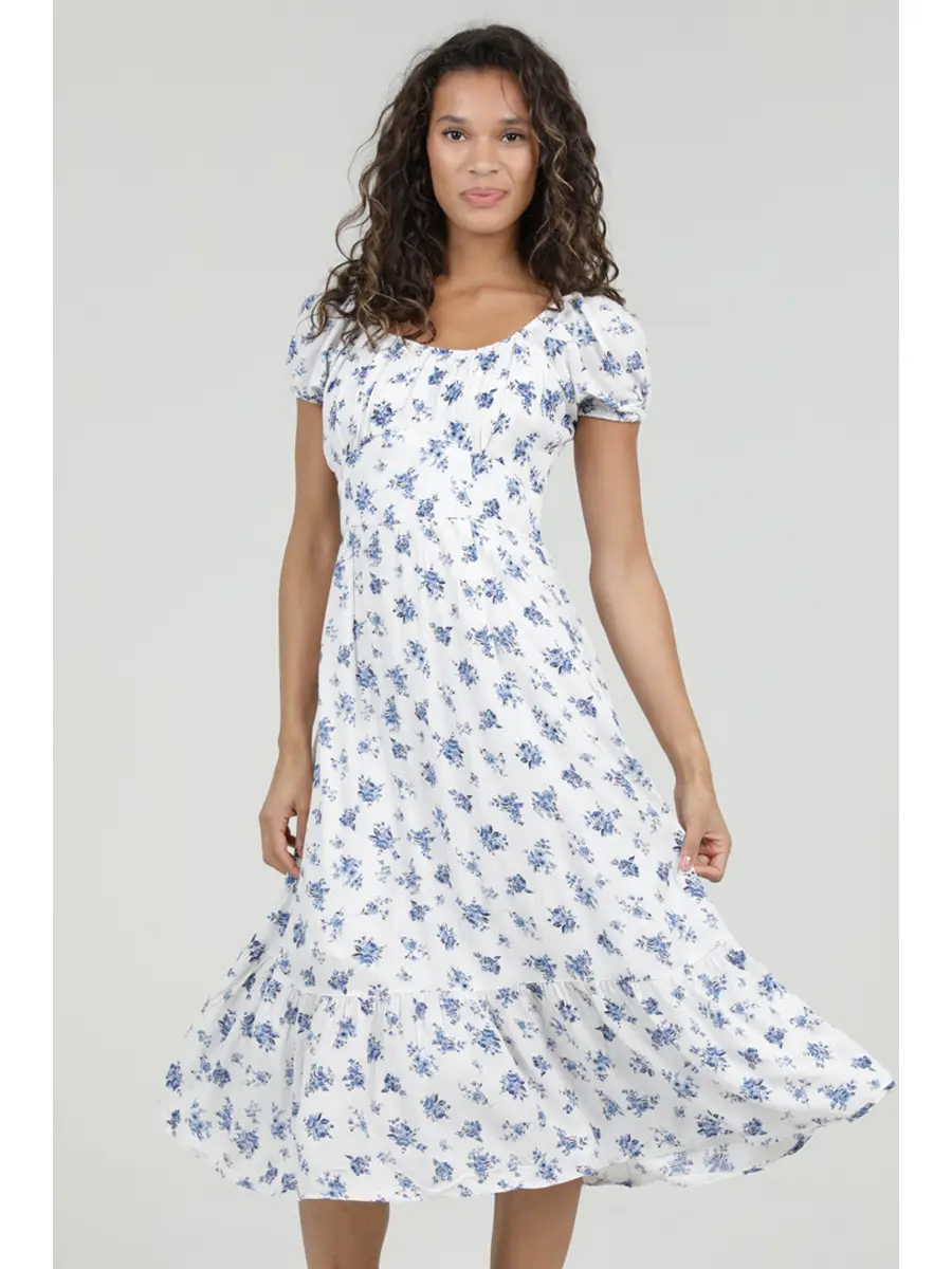 Floral Print Short Sleeve Midi Dress