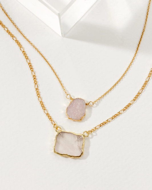 Power of Two Necklace - Rose Quartz  & Druzy