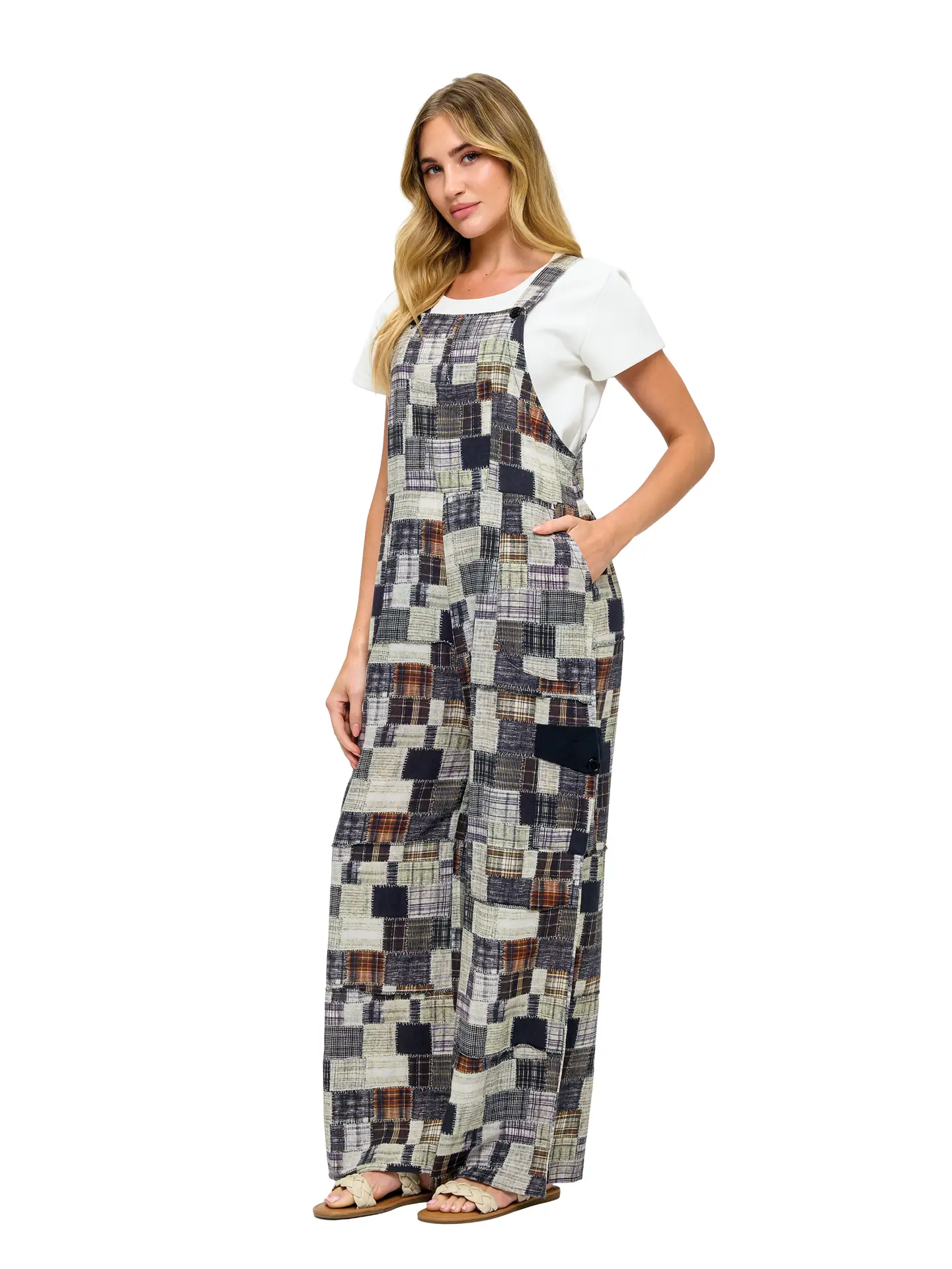 Print Patchwork Overalls