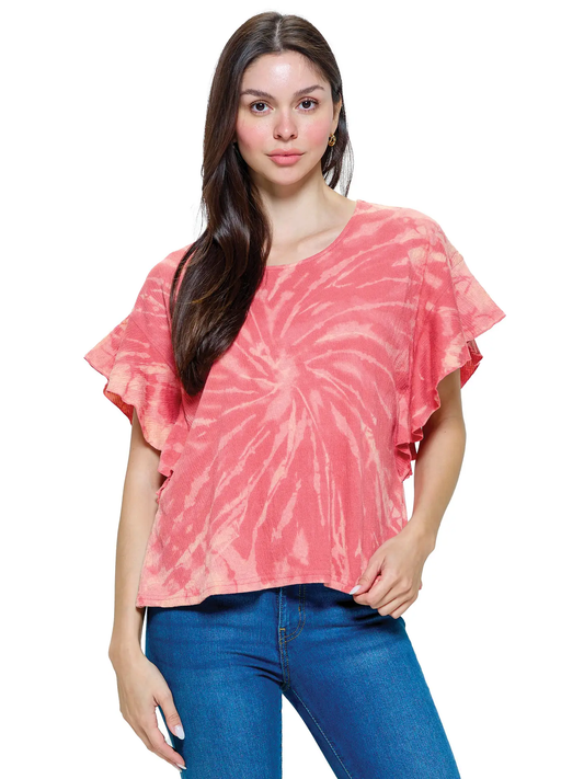 Spiral Tie Dye Ruffle Top