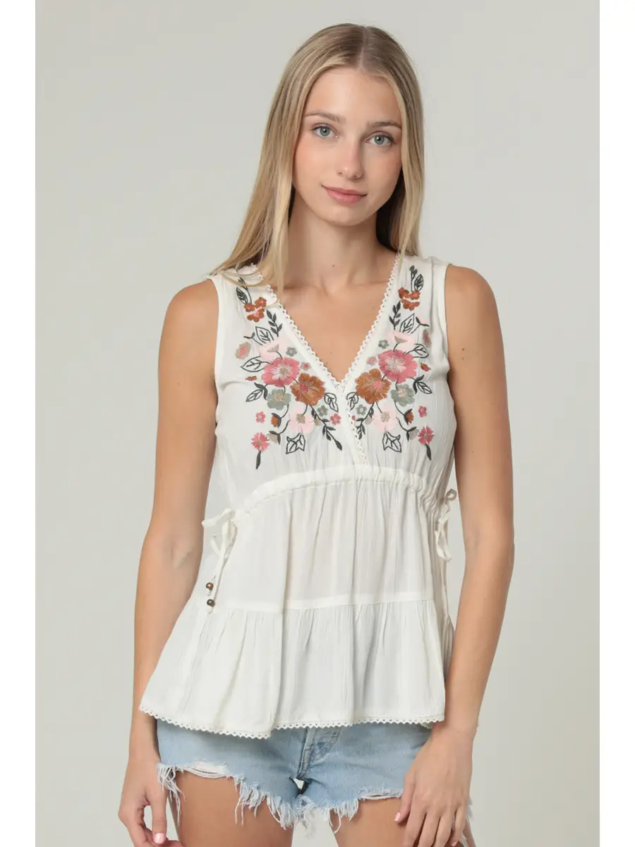 Embroidered V-Neck Top