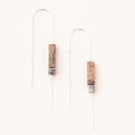 Stone Threader Earrings Rhodonite
