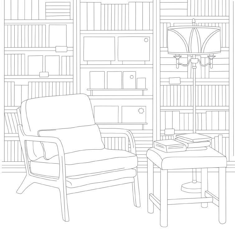 Cozy Bookshops Adult Coloring Book