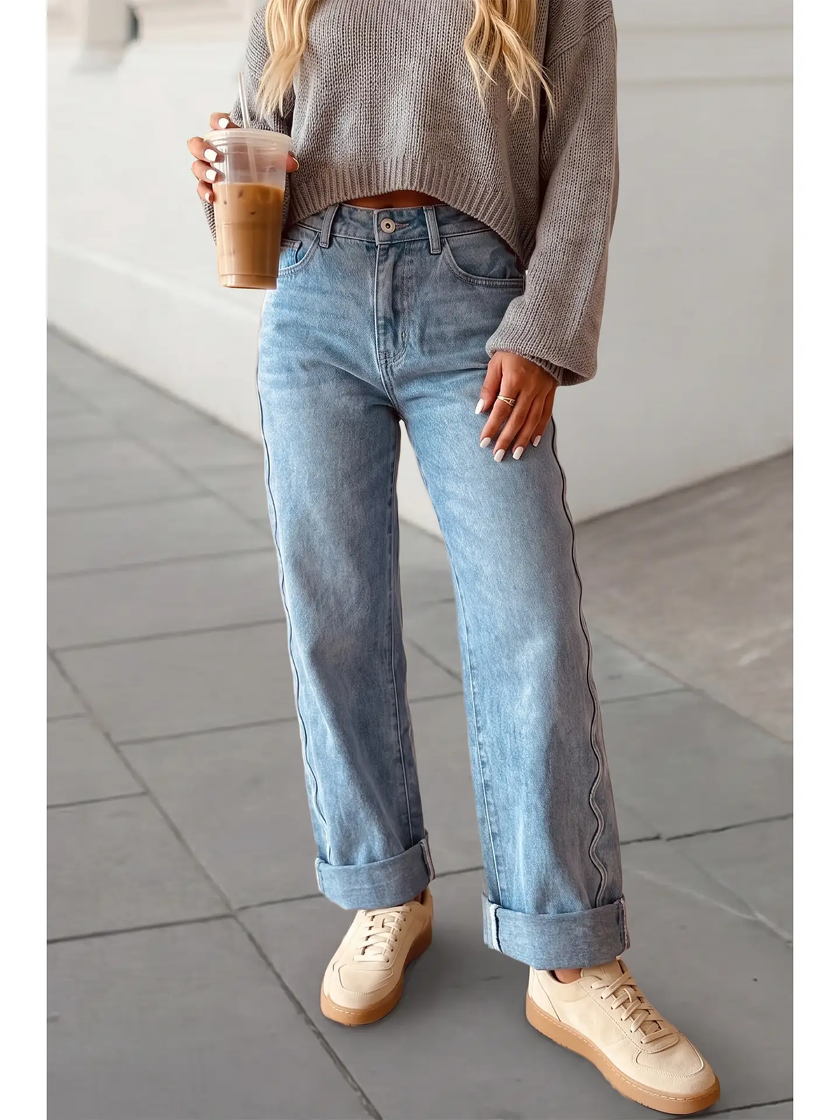 Scalloped Seam Mid Rise Jeans