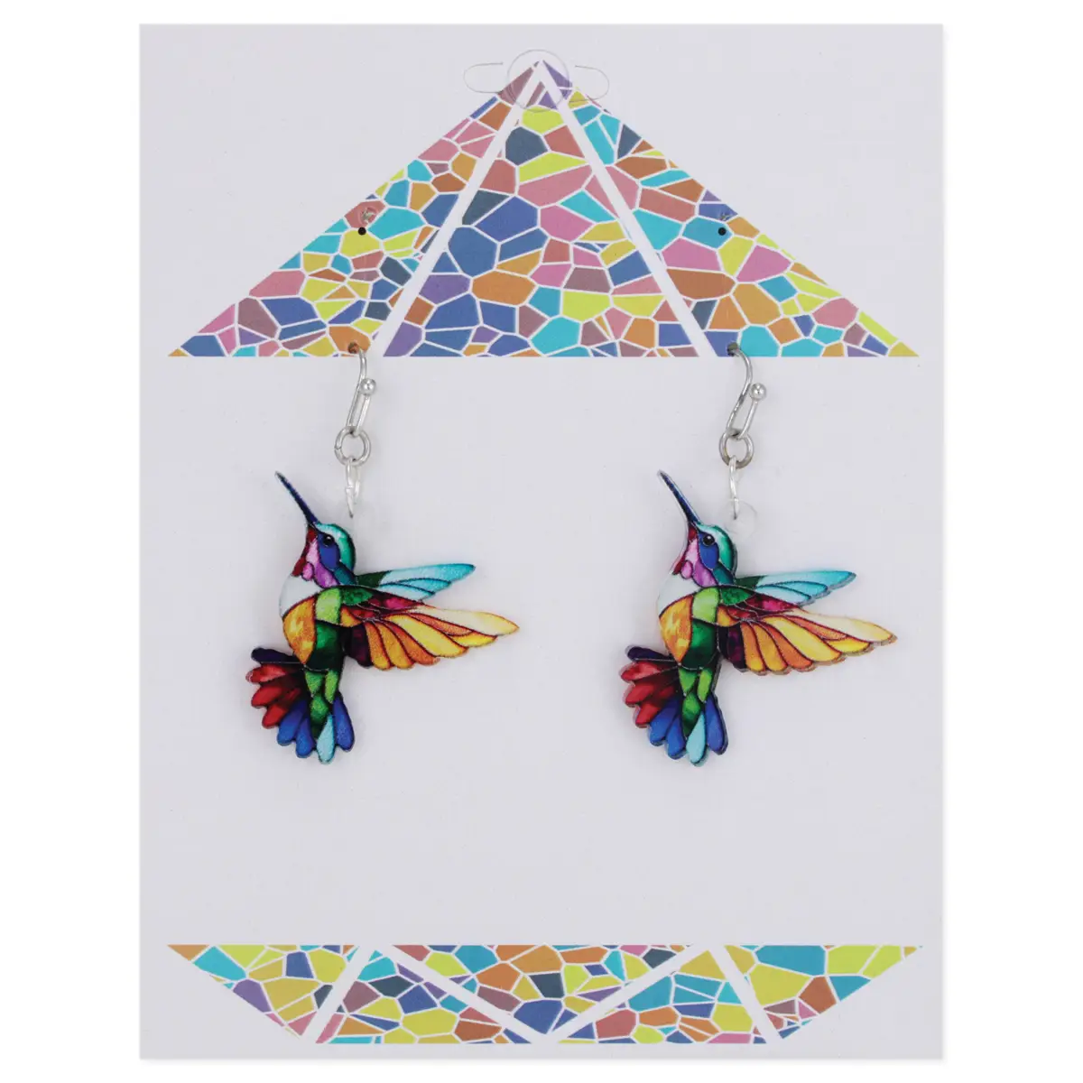 Stained Glass Look Hummingbird Earrings