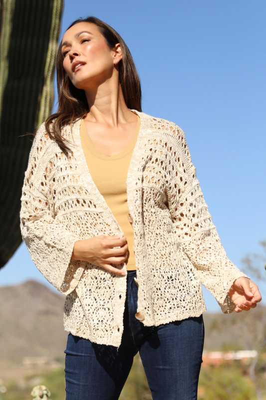 Open Knit Cardigan Sweater
