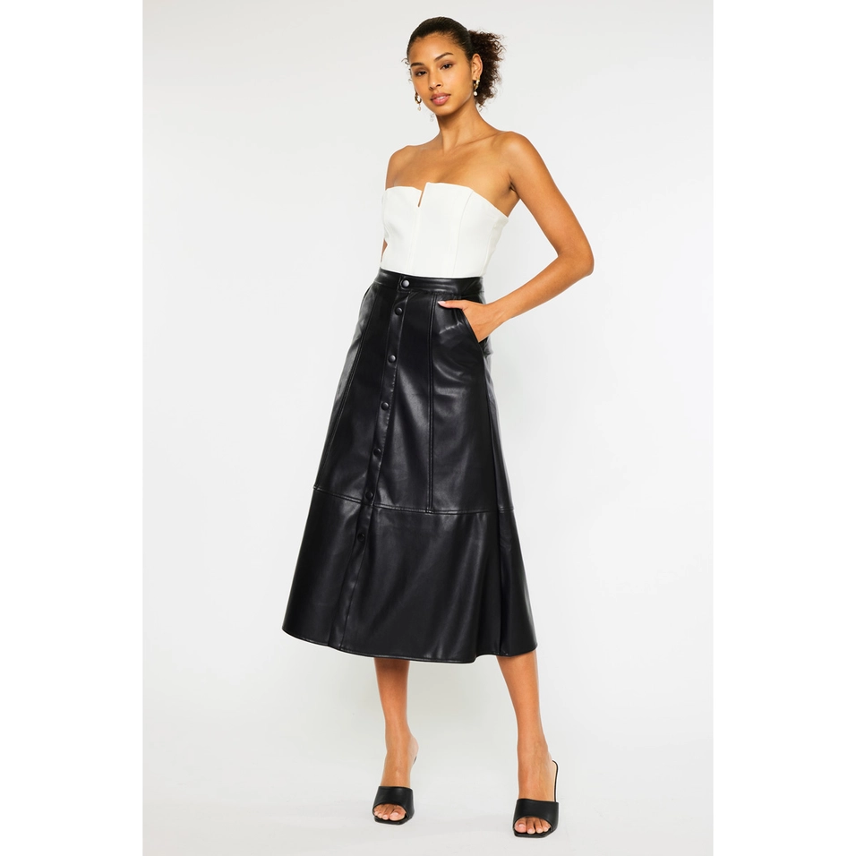 Faux Leather High Rise Midi Skirt