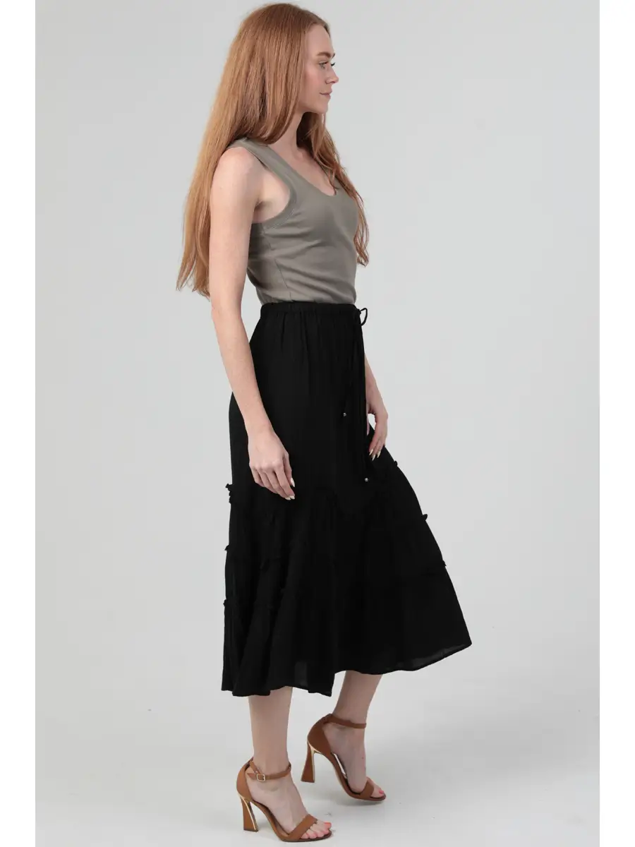 Tie Waist Wavy Ruffle Maxi Skirt