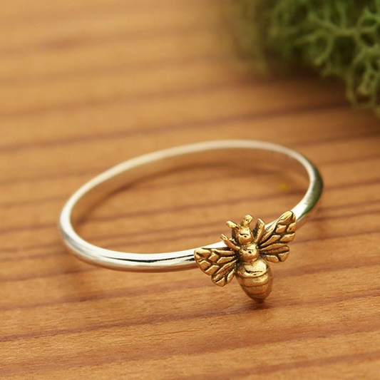 Tiny Bronze Bee Ring Sterling