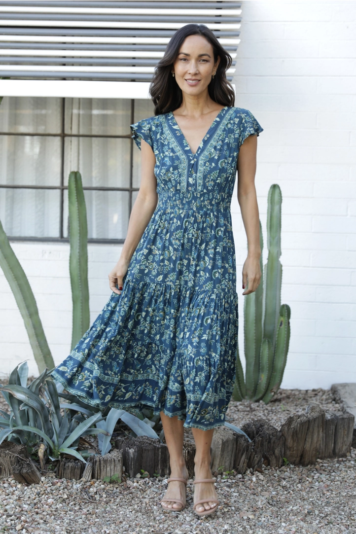 V-Neck Floral Midi Dress