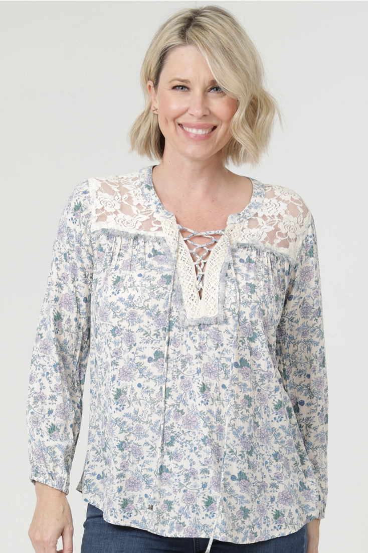 Lace Yoke Floral Blouse