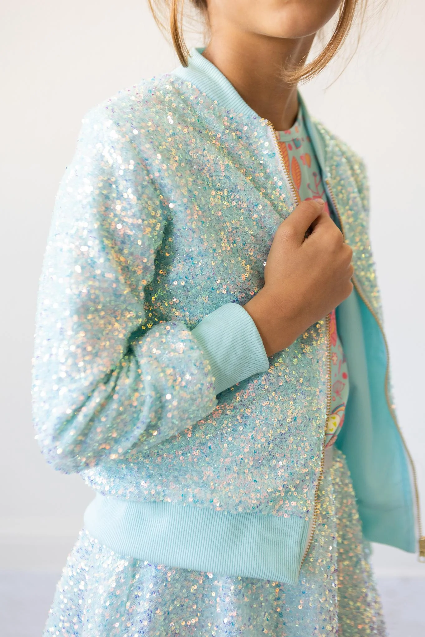 Girls Aqua Sequin Jacket