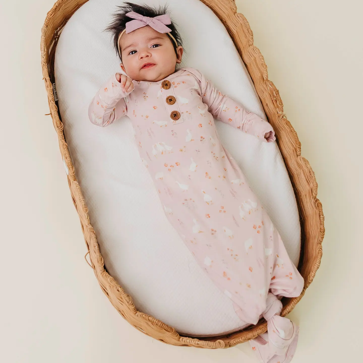 Gigi Wood Button Newborn Knotted Gown