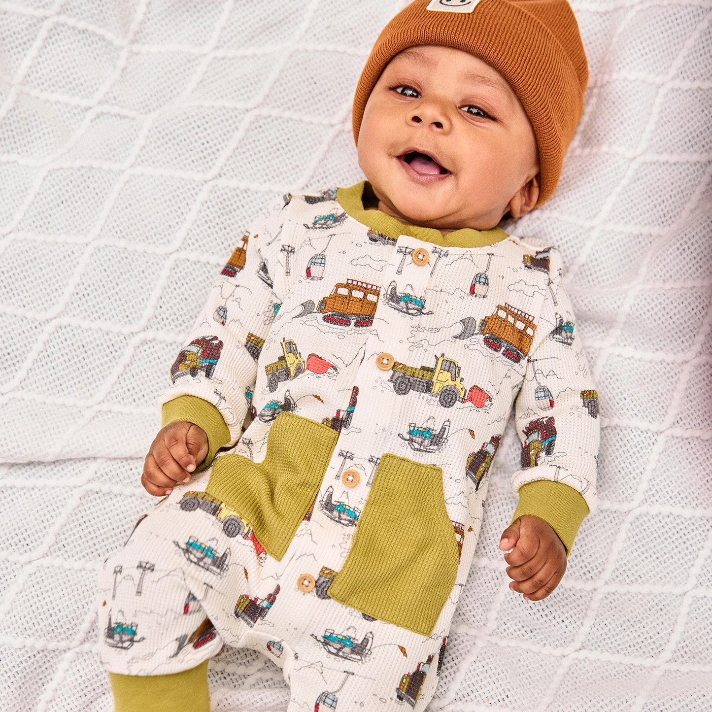 Baby Snow Trucks Waffle Romper