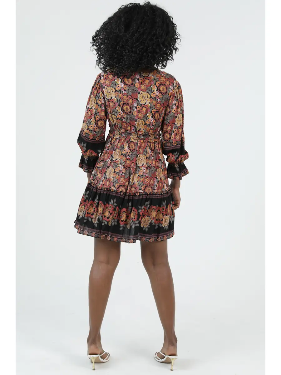 Floral V-Neck Long Sleeve Dress