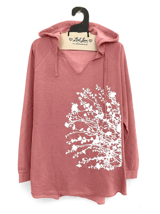 V-Notch Pullover Hoodie Flower Branch