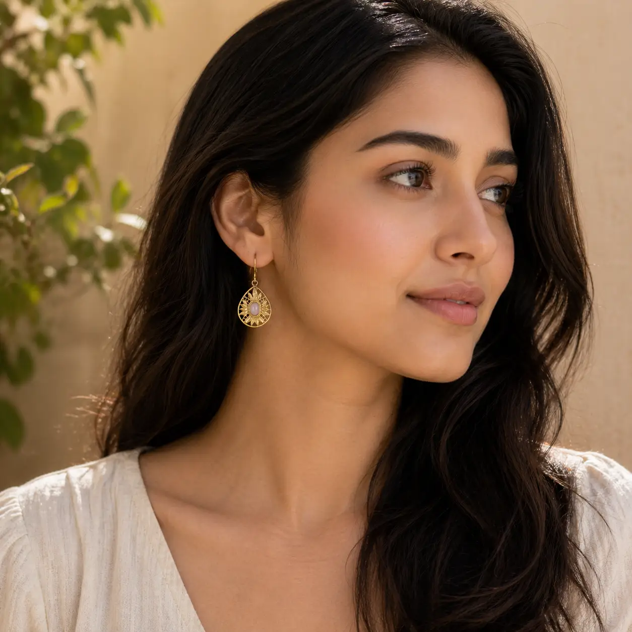 Tanvi Gold Leaves Teardrop Earrings
