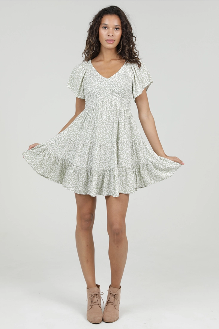 V-Neck Smocked Dress