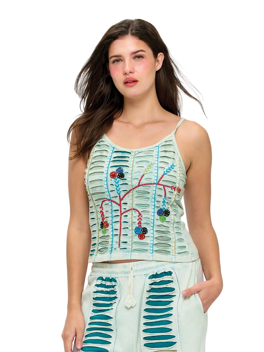 Mint Razor Cut Tank Top