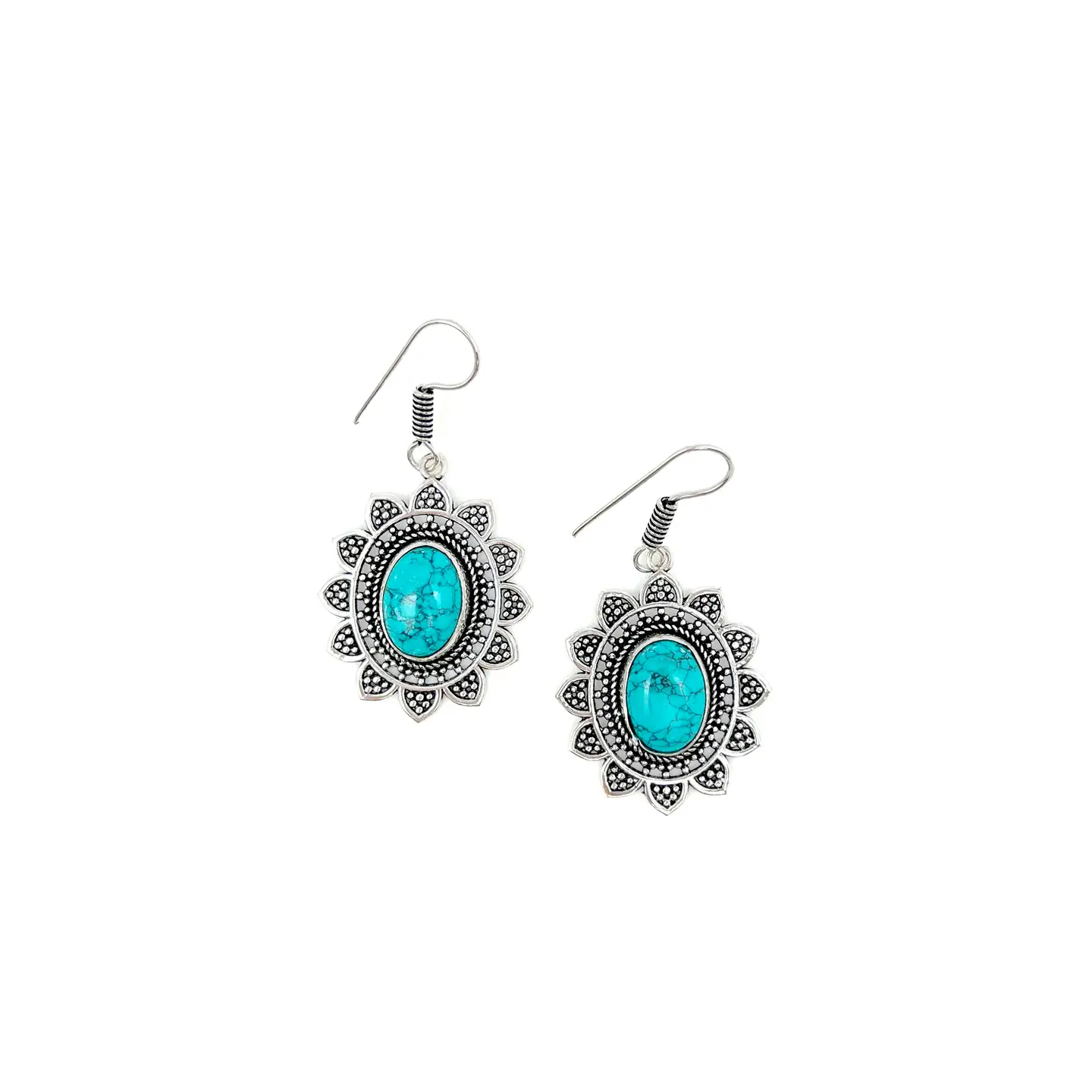 Silver Sun Earrings Turquoise