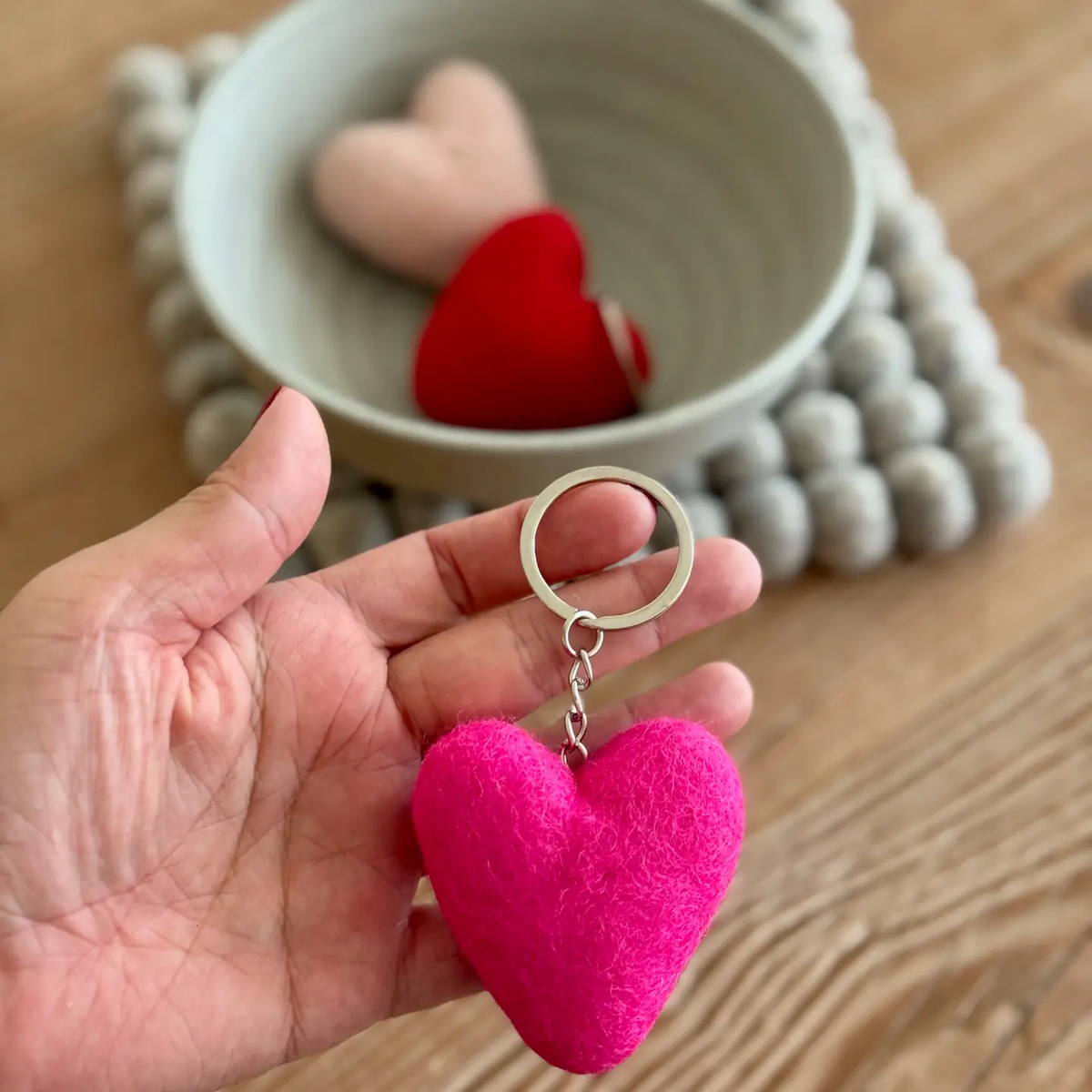 Felted Heart Keychain