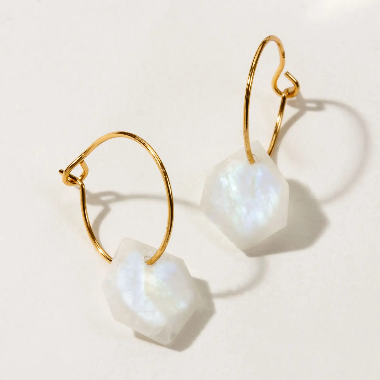 Geometry Mini Hoop Earrings-Gold : Moonstone