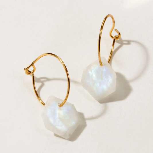 Geometry Mini Hoop Earrings-Gold : Moonstone
