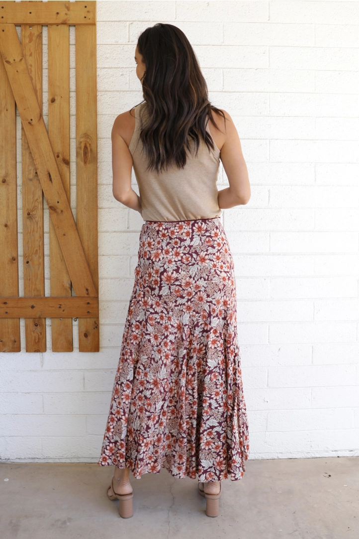 Bias Cut Printed Maxi Skirt