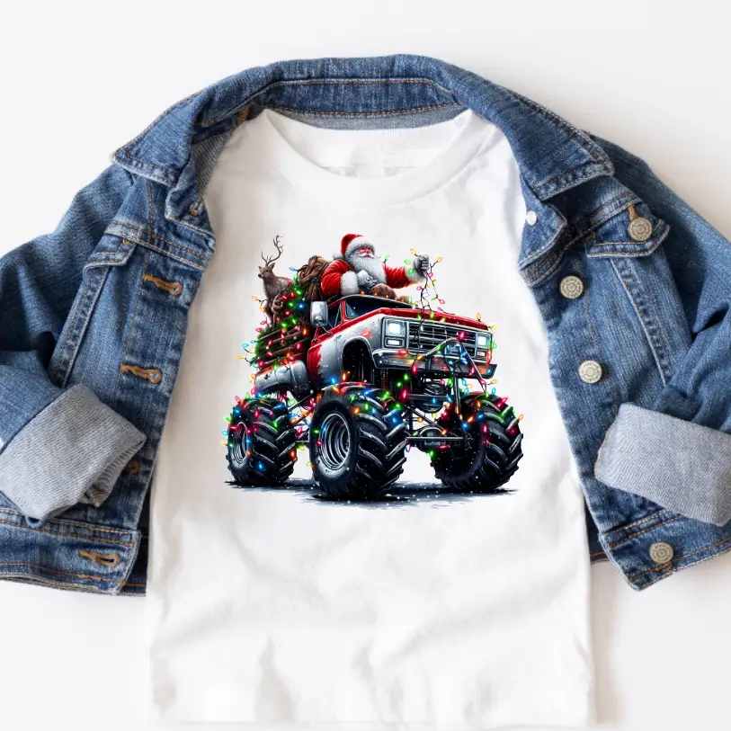 Kids Santa Monster Truck Long Sleeve T-Shirt