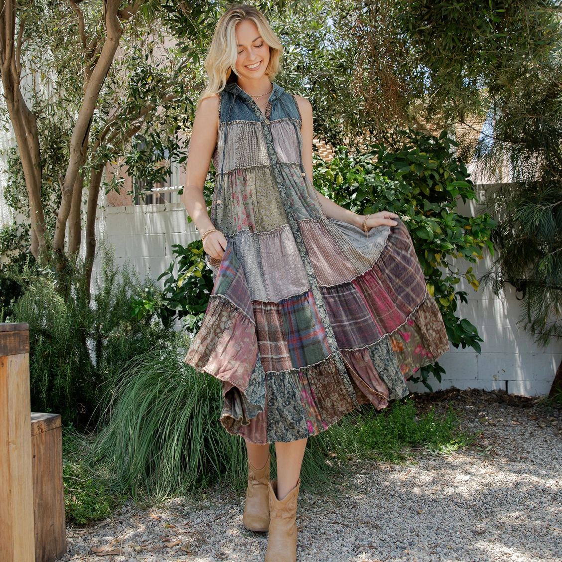 Boho Patchwork Sleeveless Maxi Dress